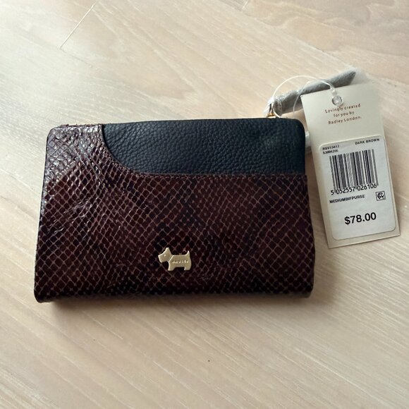 Radley Medium - Bifold Croc Print Dark Brown Leather Wallet - Picture 1 of 5